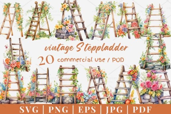 20 Floral Stepladder Vector SVG, PNG 976 Graphics Review