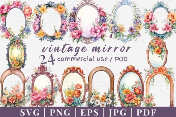24 Floral Mirror Vector, SVG, PNG 981 Review