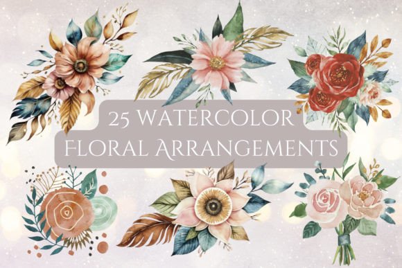 25 Watercolor Floral Arrangements Graphics & Illustrations Review