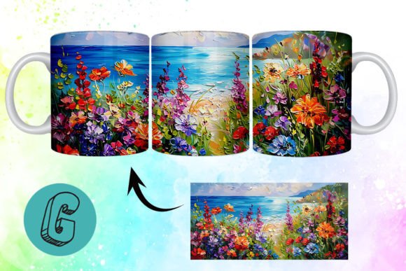 3D Oil Paint Floral Garden Mug Wrap 01: Graphics for Illustrations
