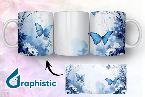 Blue Floral Butterfly Mug Wrap 11: Graphics & Illustrations Review