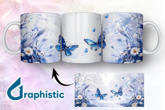 Blue Floral Butterfly Mug Wrap 13 Graphics and Illustrations Review