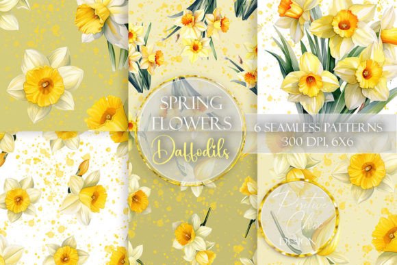 Daffodils Seamless Paper Floral Patterns Graphics & Illustrations
