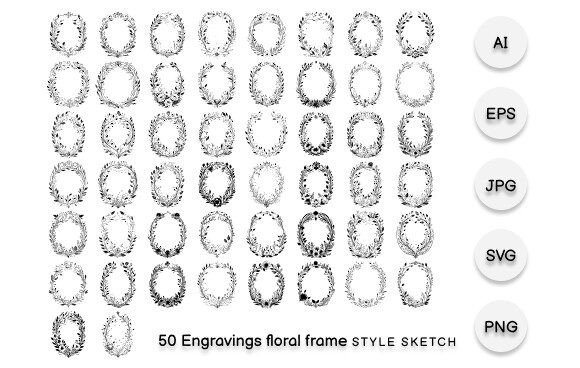 Engravings Floral Frame Element Black for Graphics and Illustrations
