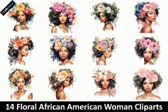 Floral African American Woman Cliparts for Graphics & Illustrations