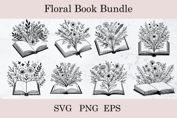 Floral Book Svg Wildflower Book Outline Graphics for Editors