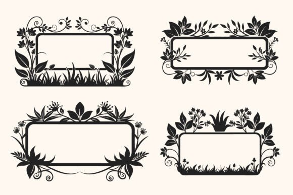 Floral Border Vector Silhouette: Graphics for Modern Illustrations