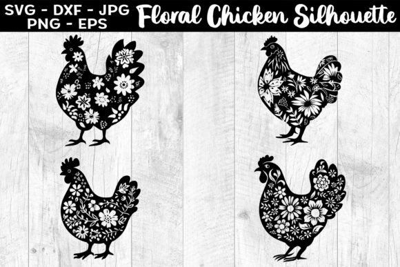 Floral Chicken Silhouettes SVG EPS PNG for Graphics and Illustrations