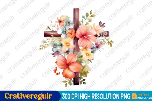 Floral Easter Cross Clipart: Graphics & Illustrations for Crafters