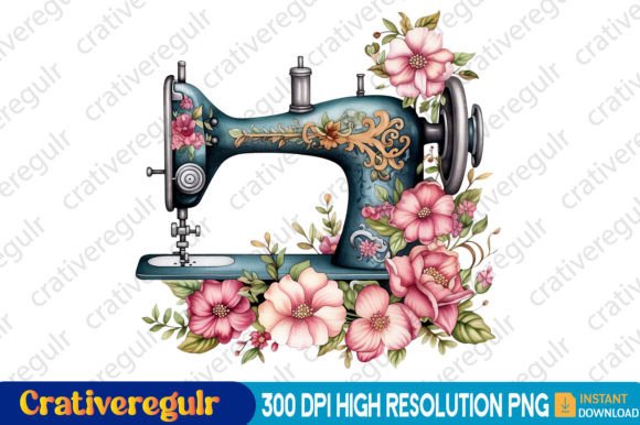 Floral Sewing Machines Clipart: Premium Graphics & Illustrations