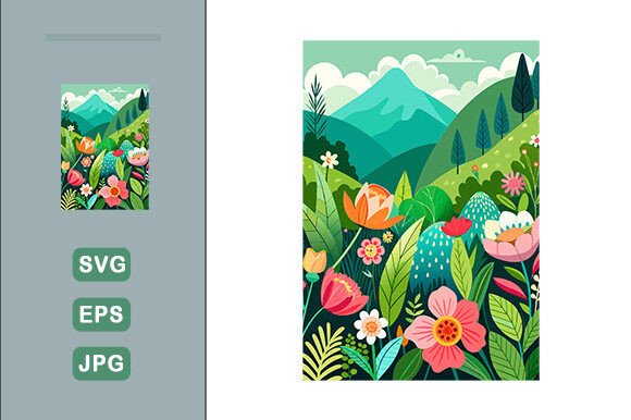 Floral Vector Landscape Background Graphics and Illustrations