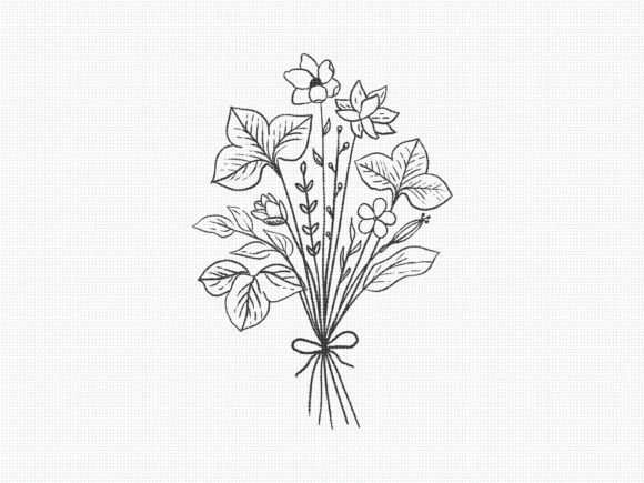 Flower Bouquet Clipart - Floral Line Art Graphics Review