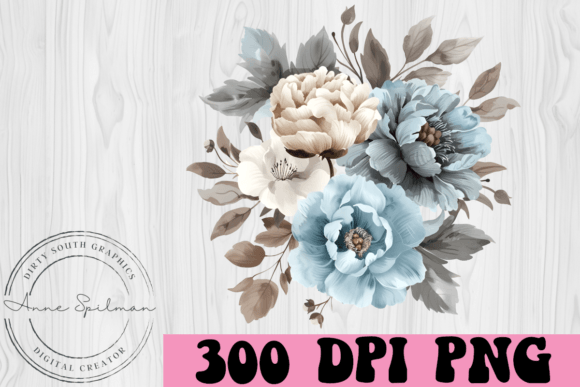 Watercolor Dusty Blue Floral Spray Graphics for Editorial Design