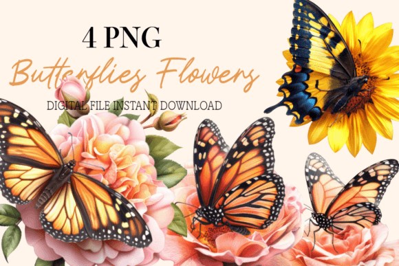 Watercolor Floral Butterfly Clipart for Graphics and Illustrations