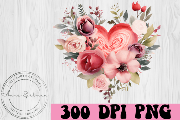 Watercolor Floral Heart Arrangement Graphics & Illustrations Review