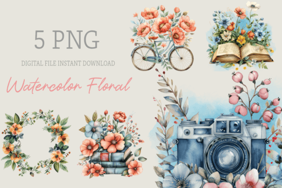 Watercolor Vintage Floral Clipart for Graphics & Illustrations